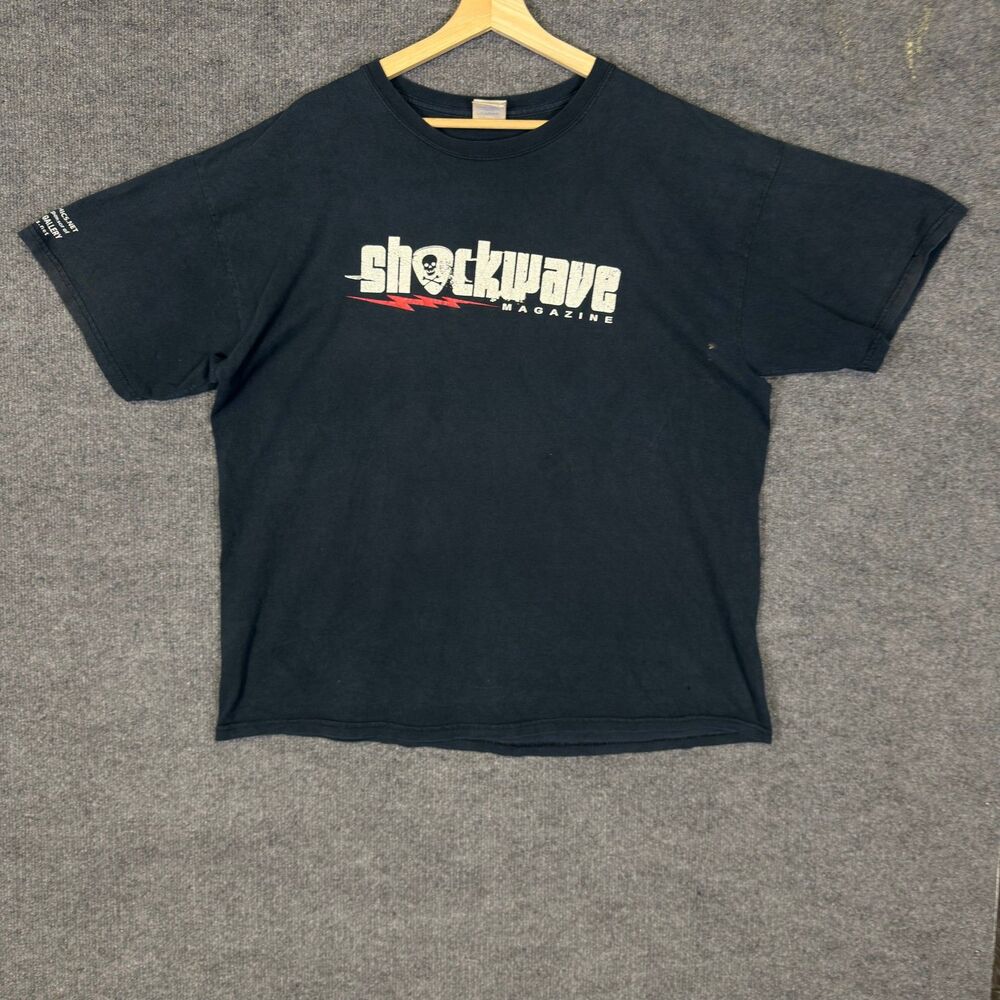 Shockwave Magazine Graphic T-Shirt Men's XL Black Skull Short Sleeve Y2K Skate